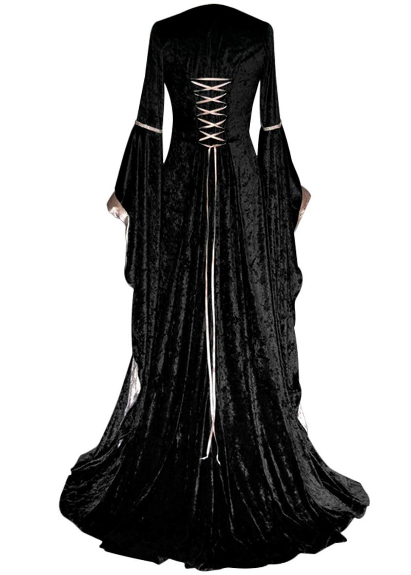 YEAXLUD Womens Renaissance Medieval Costume Dress Lace up Irish Over Long Dresses Cosplay Retro Gown S-5XL (M, Black) - Image 2